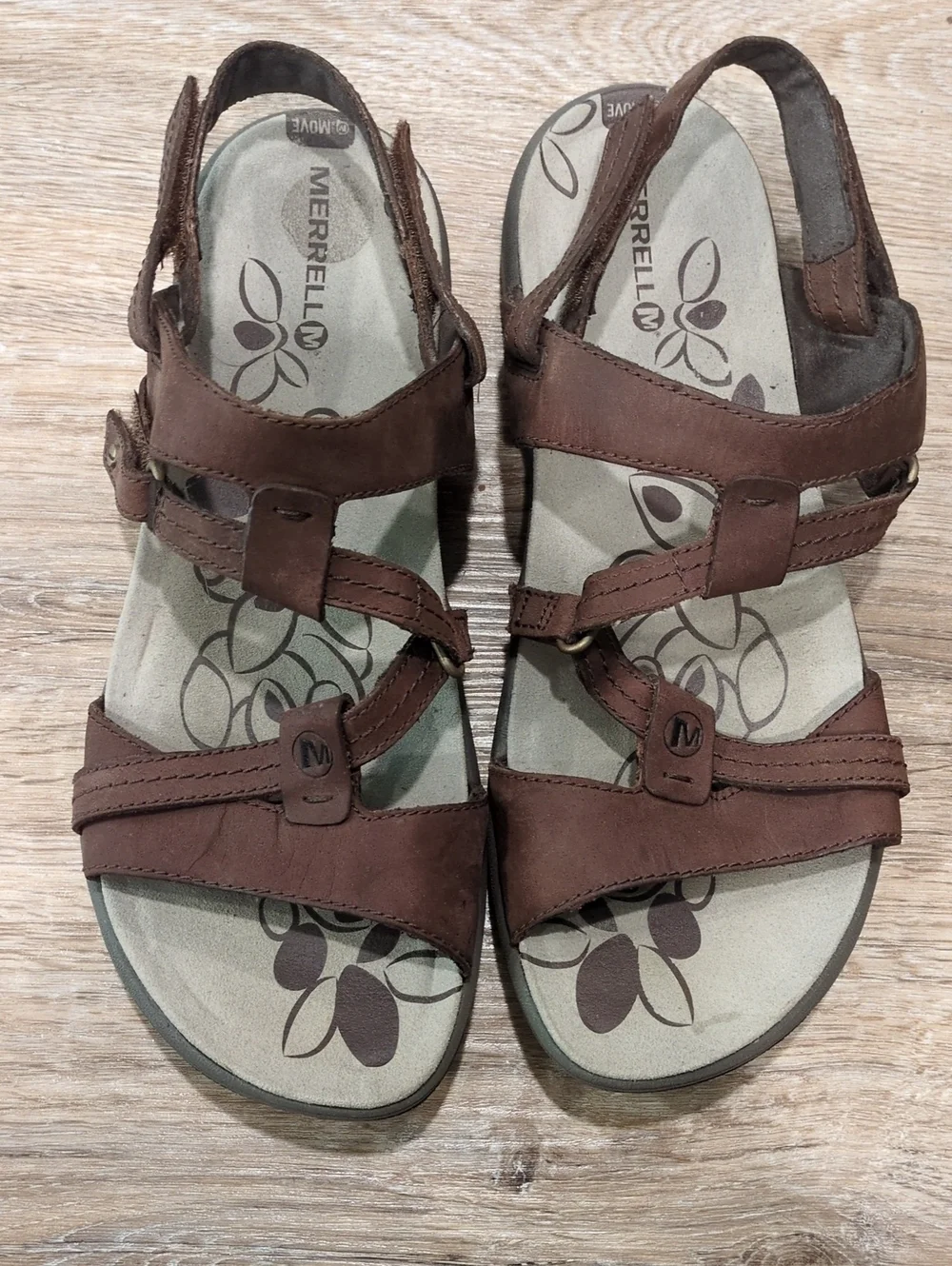 ❤️⭐🩴 NIB Merrell Brown Leather Multi-Strap Women's Sandals size 10 ❤️⭐🩴